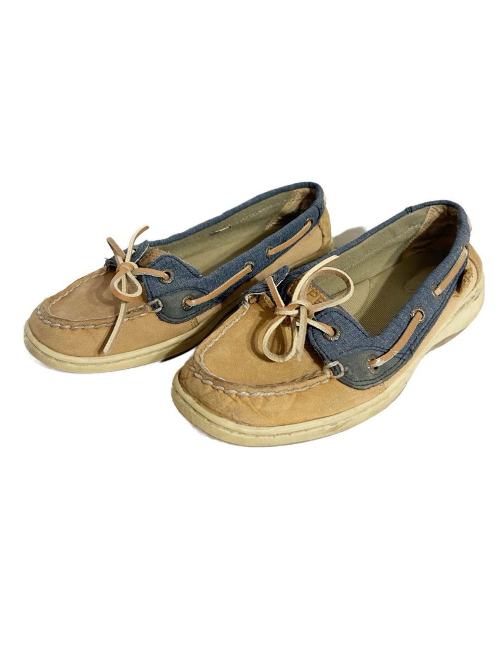 Sperry Top-Sider Women Leather Canvas Boat Shoes Style STS81792 Tan Blue Size 6M